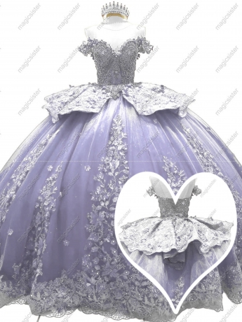 Factory Wholesale 3D Pearls Embroidered Floral Quinceanera Dress