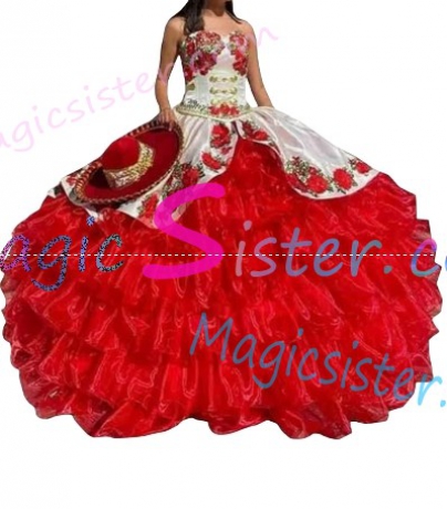 Hot Selling Embroidery Charro Quinceanera Dress