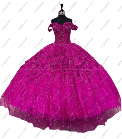Factory Wholesale Glitter 3D Flower Quinceanera Dress