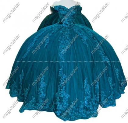 Off-the-Shoulder Bar Mitzvah Dress Tulle Appliqué Beaded Gala Strappy Tank Top