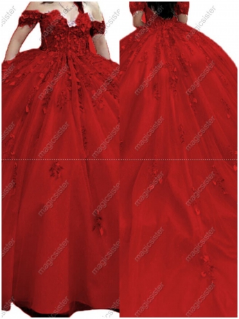 Factory Wholesale Glitter Floral Appliques Quinceanera Dress
