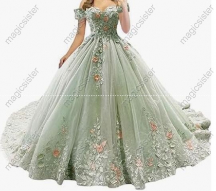 Sage Beautiful luxury Hot Sale 3D Flower Lace Quinceanera Dress