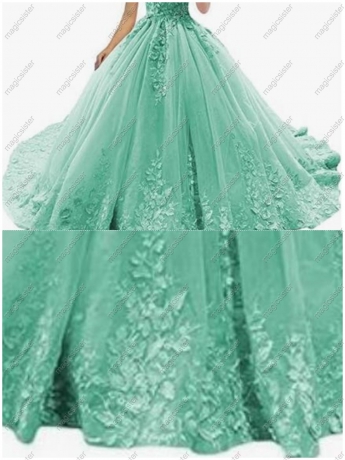 Sage Beautiful luxury Hot Sale 3D Flower Lace Quinceanera Dress