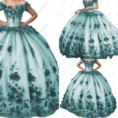 Ball Gown Quinceanera Dresses Off Shoulder Lace up Back Sweep Train 3D Floral