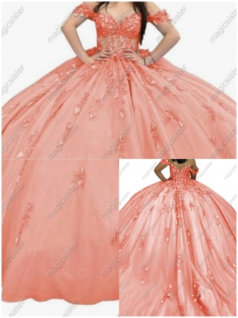 Factory Wholesale Glitter Floral Appliques Quinceanera Dress